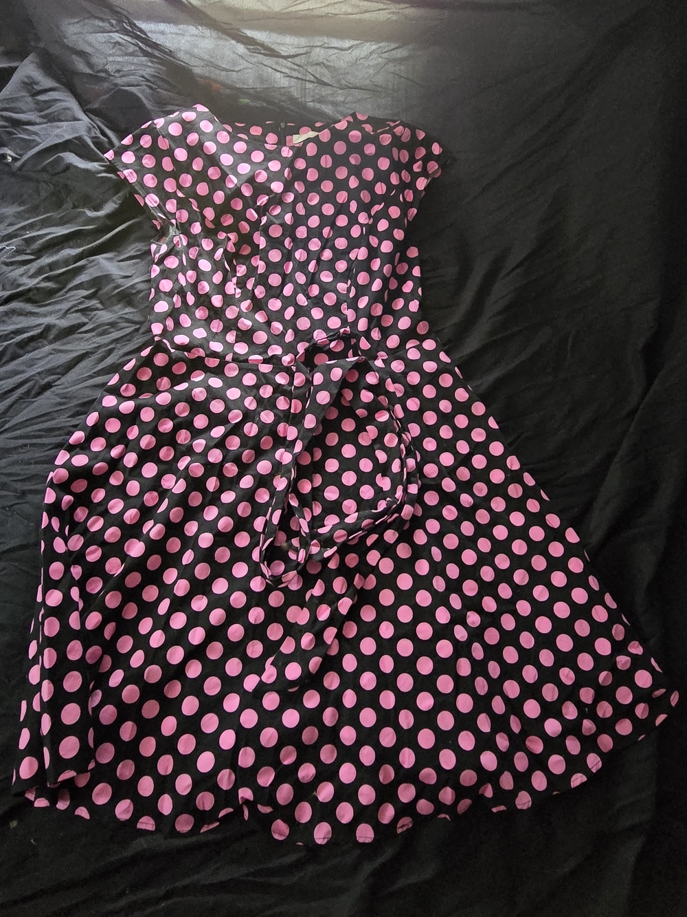 Classic Polka Dot Fit & Flare Dress - Pink on Black